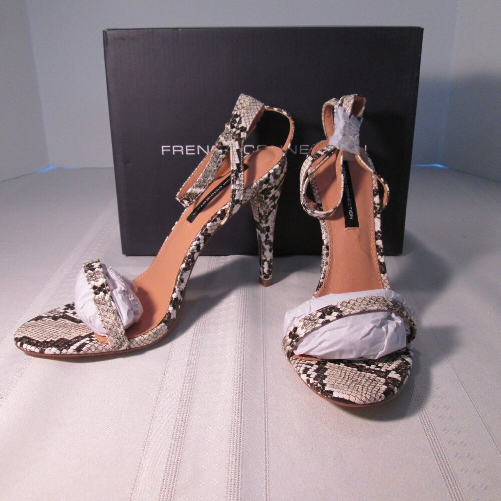 French Connection Tessa Snake Heeled Ankle Strap Sandals Sz 9M - Picture 5 of 12